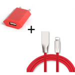 Pack Chargeur Lightning pour IPHONE 8 PLUS (Cable Fast Charge + Prise Secteur Couleur USB) APPLE IOS - ROUGE