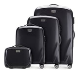 WITTCHEN PC Ultra Light Hard Luggage Travel Suitcase Set of 4 suitcases Polycarbonate suitcases Four Wheels TSA Combination Lock Aluminum Telescopic Handle Size (S+M+L+Toiletry Bag) Black