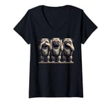 Womens Cute See No Evil Hear No Evil Speak No Evil Three Pug V-Neck T-Shirt