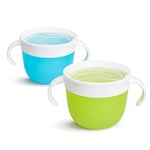 Munchkin Tasses à Goûter en Silicone Snack Catchers, Tasse d’Apprentissage Bébé sans BPA avec Poignées et Couvercle, Boîte Goûter Enfant, Bol Anti-Renversement Bébé - Lot de 2, Bleu/Vert