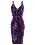 GRACE KARIN Robe Paillettes sans Manches Cocktail Robe Crayon Froncée Taille Haute pour Clubbing Party Soirée Bodycon Violet -9 M