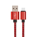 USB 2m snabbladdningskabel i nylonfläta för Samsung, Huawei, LG, Sony, HTC, Nexus, Xiaomi Redmi Note 5 6 Pro, Wiko Lenny Jerry 2 3, etc - Röd