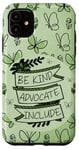 Coque pour iPhone 11 Green Doodle Butterfly Be Kind Advocate Inclut Gentiment