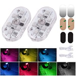 URAQT Éclairage Intérieur de Voiture, 2PC 7 Couleurs Lumière Colorée Interrupteur Tactile Lampe Voiture Intérieur, 6 LED 2 Modes de Réglage Sans Fil avec Port USB, pour Camion Van Camping-Car