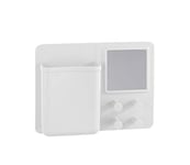 WENKO Casiers de rangement avec miroir et crochet Ampio, blanc - Organiseur de rangement cosmétique, casier de rangement de produits cosmétiques, fixer sans percer de trous, Silicone, 20 x 15 x 5 cm, Blanc