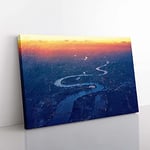 Big Box Art London City Skyline & The River Thames Canvas Wall Art Print Ready to Hang Picture, 76 x 50 cm (30 x 20 Inch), Blue, Orange, Mauve