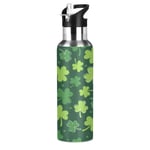 xigua St. Patrick's Day Sports Water Bottle, Double-Wall Vacuum Insulated Stainless Steel Water Jug with Wide Handle, Fitness Outdoor Enthusiasts Water Flask, 600ml - (Shamrocks Green Clover Leaves)