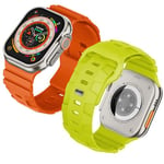 Bracelet ultra large compatible avec Apple Watch 49 mm, 46 mm, 45 mm, 44 mm, 42 mm, bracelet sport en silicone pour Apple Watch Ultra 2, Ultra, SE, Series 10 9 8 7 6 5 4 3 Vert fluo/orange