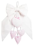 FILET - Noeud de Naissance Blanc avec Coeurs Pendentifs Rose, un Coeur en Toile Aida à Broder, Fait de Coton, Idéal à Accrocher pour Annoncer la Naissance d’une Fille, 100% Made in Italy