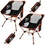 IEEILULU Chaise Pliante Camping, Chaise Pliable Charge Maximale 130kg, Ultra Légère Chaise Pliante Confortable, Chaise Pliante pour Pêche Barbecue Randonneurs (2pcs, Orange)