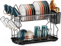 Tier Dish Drainer Rack - Small Dish Drying Rack with Drip Tray, Space-Saving Sin