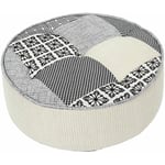 Giada - Pouf Rond Patchwork Motifs Grisés