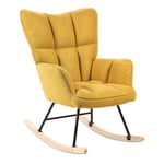 Fauteuil à Bascule Moderne en Tissu Polyester Jaune et Pieds en Bois Oulu