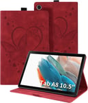 Coque Pour Samsung Galaxy Tab A8 (10.5 Pouces,2021) Housse Papillon Modèle De Cuir Pu Avec Fonction Support Étui De Protection Tablette Pour Samsung Galaxy Tab A8 Sm-X205/Sm-X200 (Rouge)