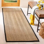 Safavieh Tapis de couloir collection Natural Fiber – 0,6 x 1,8 m, naturel et noir, bordure à chevrons, motif jonc de mer, facile d'entretien, idéal pour les zones à forte circulation dans le salon, la