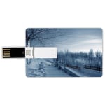 4G USB Flash Drives Credit Card Shape Winter Decor Memory Stick Bank Card Style Ice Cold Frozen Snowy Scenery from Castle like Balcony with Leafless Branches Art,White Waterproof Pen Thumb Lovely Jum