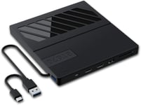 Lecteur DVD USB C, USB 3.0 et Type-C Lecteur CD externe, lecteur de disquette externe USB, lecteur DVD, graveur DVD externe, DVD-RW externe, avec SD, TF et 4 ports USB, avec Win7/8/10/11/XP/Linux/Mac