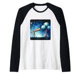 Telescope Next To Tree Under Starlit Sky. Night Gradient Raglan Baseball Tee