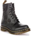 Dr Martens 1460 Vonda 8 Eye Rose Embroidered Womens Boot Black Mono UK 3 - 8