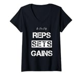 Womens REPS SETS GAINS Shirt | Cool Fitness Top Gym Workout T-shirt V-Neck T-Shirt