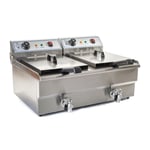 Friteuse acier inox 2 bacs 16 litres cuve et resistance amovible robinet vidange 380 V professionnelle 3614029