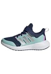 adidas Fortarun 2.0 Cloudfoam Elastic Lace Top Strap Shoes Running, Dark Blue/Silver Metallic/Aqua, 5.5 UK Child