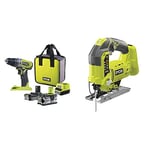 RYOBI - Perceuse-Visseuse à Percussion 18V ONE+ - 2 Vitesses & Scie Sauteuse Pendulaire 4 Positions 18 V ONE+ Sans Fil Pour Coupes Parfaites, Sans Éclat, Droites, de Finitions