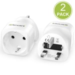 2X LENCENT Euro to UK Adapter Schuko 2 Pin to UK 3 Pin Plug Mains Travel Adaptor