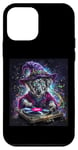 Coque pour iPhone 12 mini DJ Dog Wizard DJ sur platine vintage festival