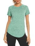 Wayleb Women's Sports T-Shirt Gym Yoga Workout Tops for Women Crew Neck Running Fitness Athletic Short Sleeve Loose Tee Green