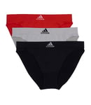 Adidas Women's Seamless Bikini Underwear 3-Pack, Black With Stripes/Heather Grey/Vivid Red, XL