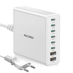 Rocoren 200W Chargeur USB C GaN, 8 Ports Chargeur Rapide Type C, PD3.0 100W Chargeur pour Ordinateur, 45W PPS USB C avec câble AC de 1.5 M pour MacBook Pro, iPhone 15/14, iPad, Samsung S24/S23, HP