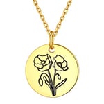 Collier Fleur de Naissance Plaqué Or Médaille Fleur Coquelicot Argent 925 Pendentif Naissance Août Chaîne Réglable Bijoux Cadeau Anniversaire pour Maman Femme Fille