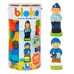 BLOKO – Tube de 100 avec 2 Figurines 3D Police et Voleur – Dès 12 Mois – Fabriqué en Europe - Jouet de Construction 1er âge – 503666