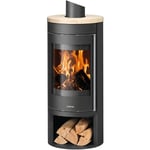 JUSTUS Poêle à bois Mino 2.0 Acier Noir - Dessus Pierre Sable, Porte Fonte - 5,5 kW