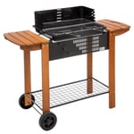 Barbecue à charbon sur roulettes en acier époxy avec pieds en bois - Longueur 96.5 x Profondeur 46 x Hauteur 117 cm