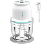 Electric Cordless Food Chopper, Olrid Mini Food Processor 600ml, Food Blender, for Chop Onion Garlic Vegetable Nut, Baby Food, 2-Speed Adjustable, BPA Free Glass Bowl - White