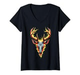 Womens Hunting Hunting Deer Antlers Flaming Antlers for a Hunter V-Neck T-Shirt