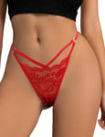 ohyeahlady Grande Taille Mini String Ficelle Dentelle Femme String Tanga Chic Hot Micro String G String T-Back Lingerie Femme Dentelle sous-vêtement(XXL,Rouge)