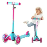 FAYDUDU 3 Wheel Scooter Kids Scooter Age 2-5 Kick Scooter for Toddlers Girls Boys, Light up Wheels, Adjustable Height, Lean to Steer, Non-Slip Deck, Lightweight Push Scooter for Children (Blue Pink)