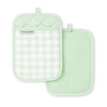 KitchenAid Gingham Pot Holder 2-Pack Set, Pistachio, 7"x10"