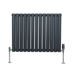 Radiateur à Colonne Ovale 600 x 780mm & Robinet Thermostatique Chromé, Chauffage Moderne Horizontal en Acier au Carbone Gris Anthracite Mat, Cuisine Salle de Bain [Brosse, Attaches & Supports INCLUS]