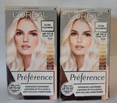 2 x Loreal Preference Ultra Platinum Hair Lightener Colour Dye Up To 9 Levels