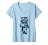 Womens Tired Cat with Coffee Mug - Early Grumpy Mornings V-Neck T-Shirt