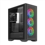 Noua Utopia F502 Noir Boîtier PC Gaming ARGB Mid-Tower ATX, 3 Ventilateurs LED RGB synchronisables 120 mm + 1 Ventilateur PWM Noir, Panneau Avant Mesh et Panneau latéral en Verre trempé