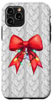 Coque pour iPhone 11 Pro Noeud rouge Noël lumineux mignon motif coquette tricot