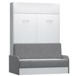 Armoire lit escamotable DYNAMO SOFA canapé et accoudoirs microfibre gris couchage 140*200 cm