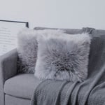 Grå 16'' x 16'' fluffiga mjuka konstgjorda pälskuddfodral 2-pack, hemdekorativa supermjuka plyschkuddfodral 40 x 40 cm för soffa säng bil