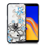 Samsung Galaxy J6 Plus (2018) kohokuviollinen hybriidi muovinen takasuoja kuori - Sininen Kukka Tummansininen