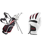 Wilson Beginner Complete Set, 10 extended length (+1 in) golf clubs with stand bag, Men's (right hand), Stretch XL, Black/Grey/Red, WGG157549 & Men's Golf Glove, Size: L, Left hand, MLH, White